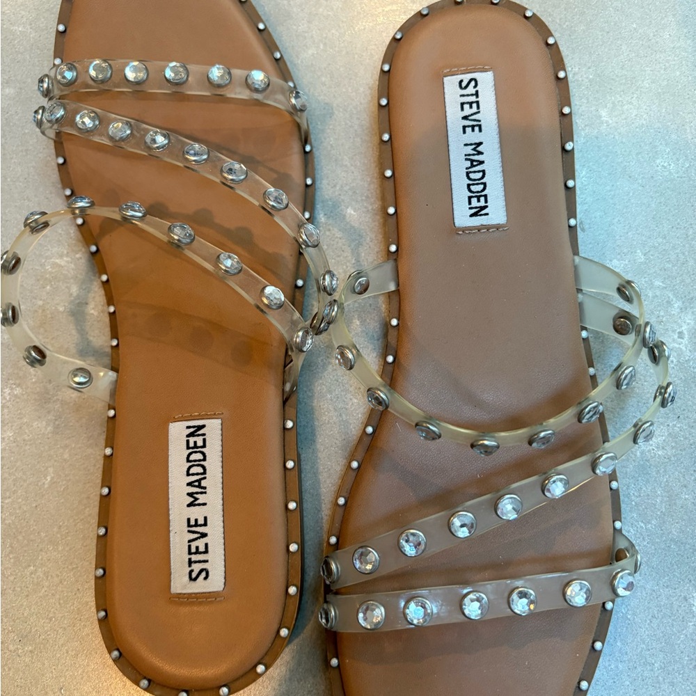 Steve Madden Cream and Brown Sandals with Studded Straps